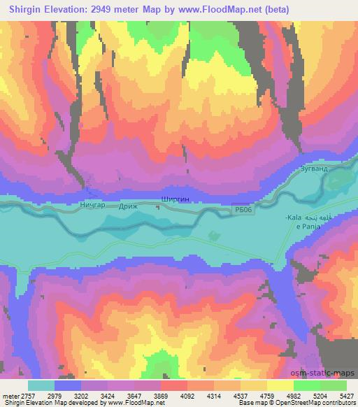 Shirgin,Tajikistan Elevation Map