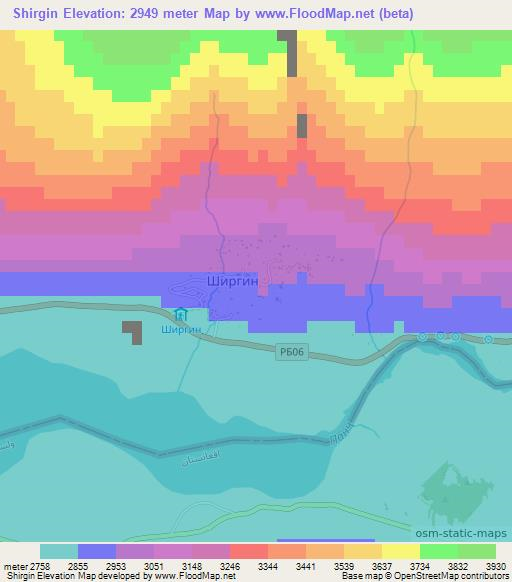 Shirgin,Tajikistan Elevation Map