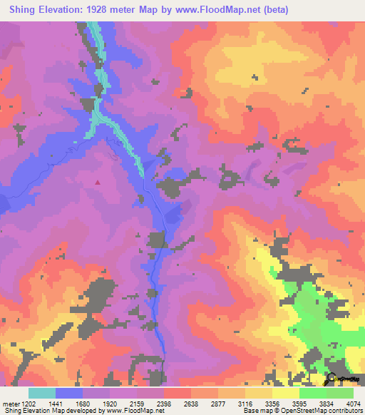 Shing,Tajikistan Elevation Map
