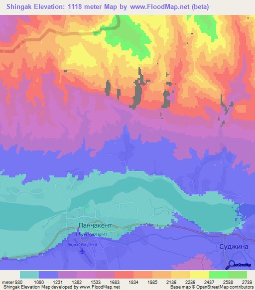 Shingak,Tajikistan Elevation Map