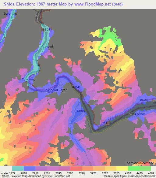 Shidz,Tajikistan Elevation Map