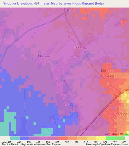 Shobika,Tajikistan Elevation Map