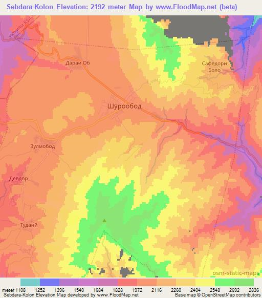 Sebdara-Kolon,Tajikistan Elevation Map