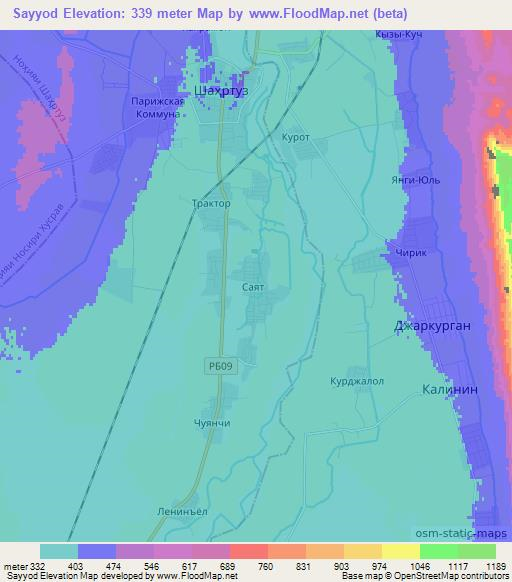 Sayyod,Tajikistan Elevation Map