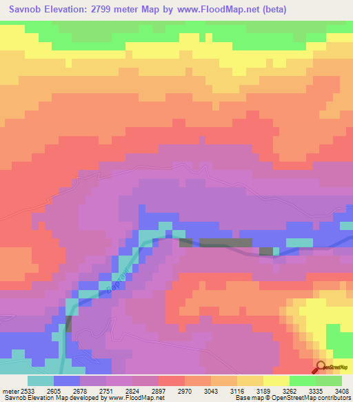Savnob,Tajikistan Elevation Map