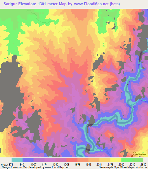 Sarigur,Tajikistan Elevation Map