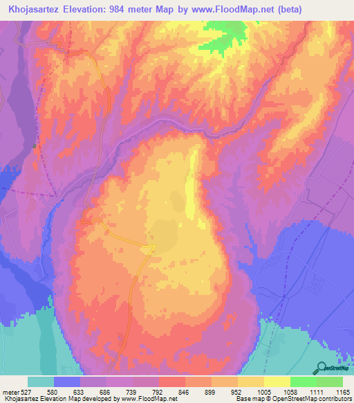 Khojasartez,Tajikistan Elevation Map