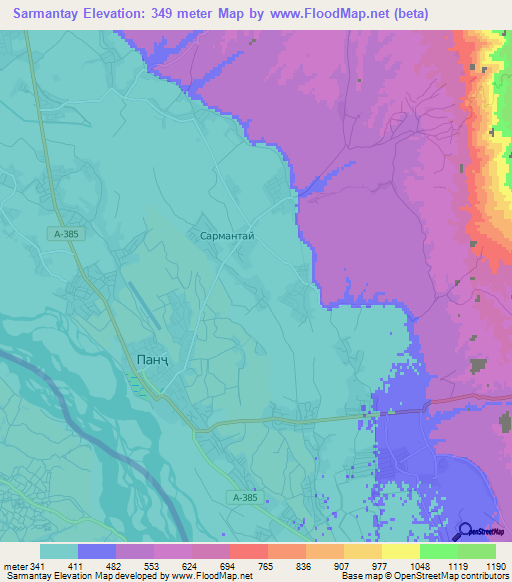 Sarmantay,Tajikistan Elevation Map