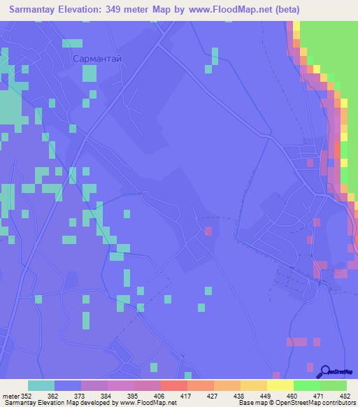 Sarmantay,Tajikistan Elevation Map