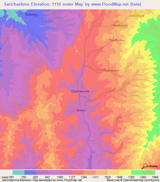 Sarichashma,Tajikistan Elevation Map