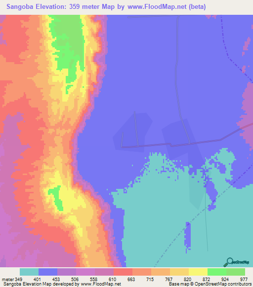 Sangoba,Tajikistan Elevation Map