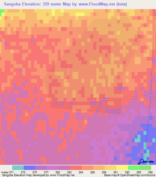 Sangoba,Tajikistan Elevation Map