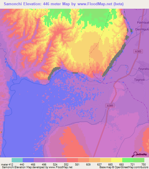 Samonchi,Tajikistan Elevation Map