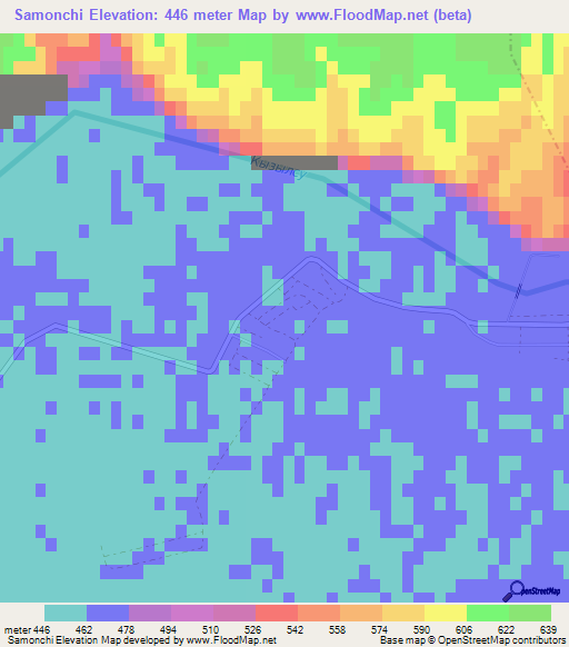 Samonchi,Tajikistan Elevation Map