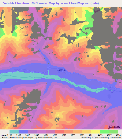 Sabakh,Tajikistan Elevation Map