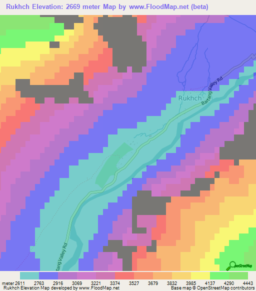 Rukhch,Tajikistan Elevation Map