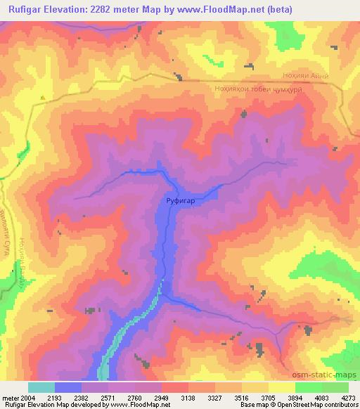 Rufigar,Tajikistan Elevation Map