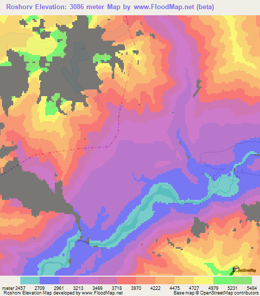 Roshorv,Tajikistan Elevation Map