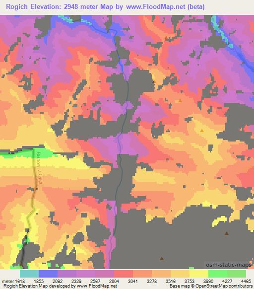 Rogich,Tajikistan Elevation Map
