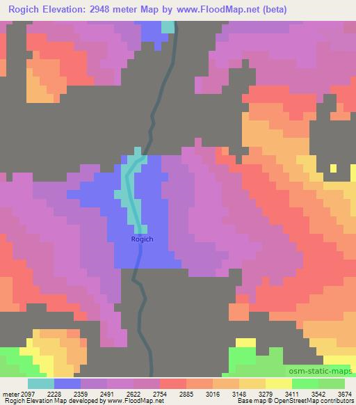 Rogich,Tajikistan Elevation Map