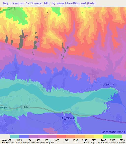 Roj,Tajikistan Elevation Map