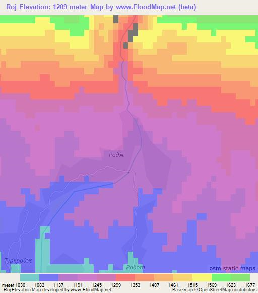 Roj,Tajikistan Elevation Map