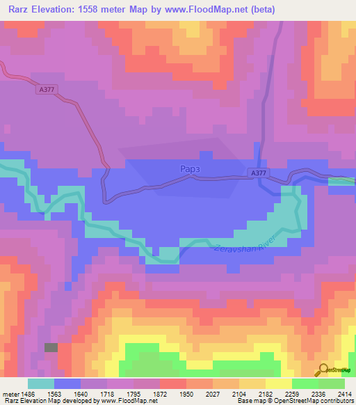 Rarz,Tajikistan Elevation Map