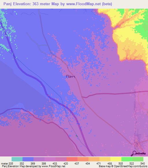 Panj,Tajikistan Elevation Map