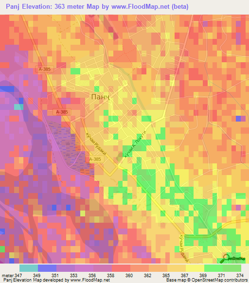 Panj,Tajikistan Elevation Map