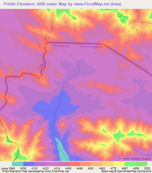 Priiski,Tajikistan Elevation Map