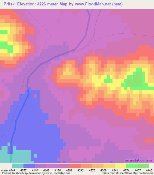 Priiski,Tajikistan Elevation Map