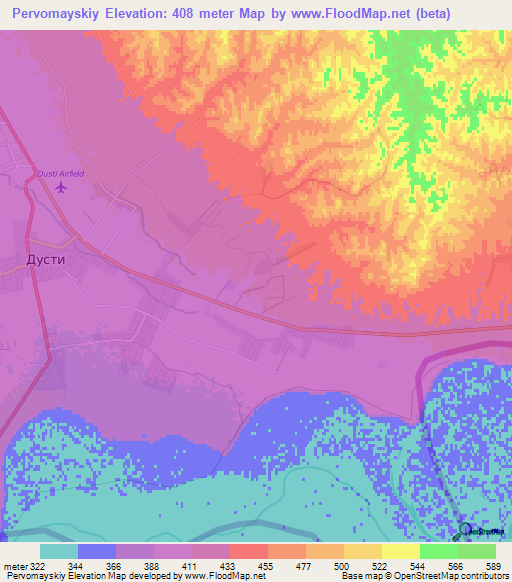 Pervomayskiy,Tajikistan Elevation Map