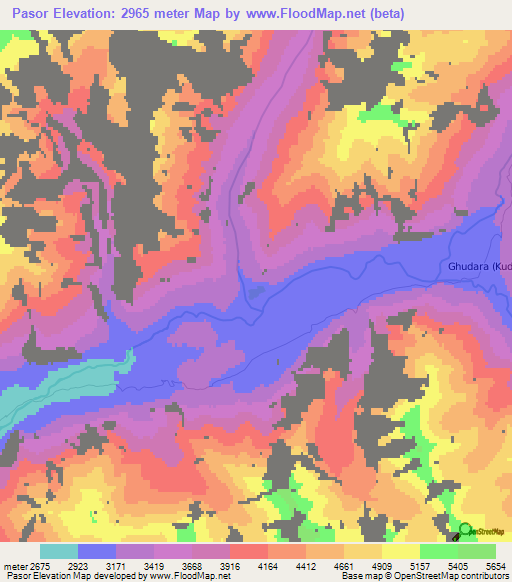 Pasor,Tajikistan Elevation Map