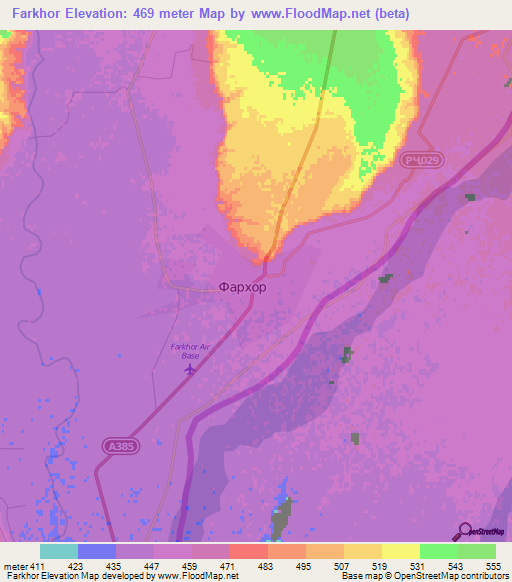 Farkhor,Tajikistan Elevation Map