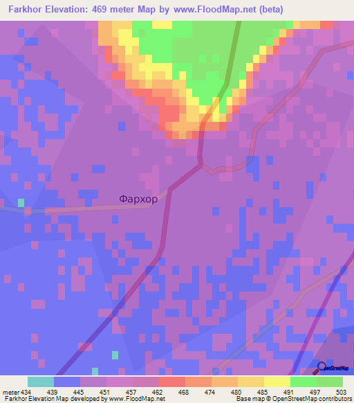 Farkhor,Tajikistan Elevation Map
