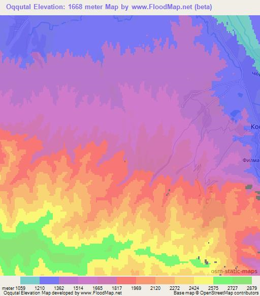 Oqqutal,Tajikistan Elevation Map