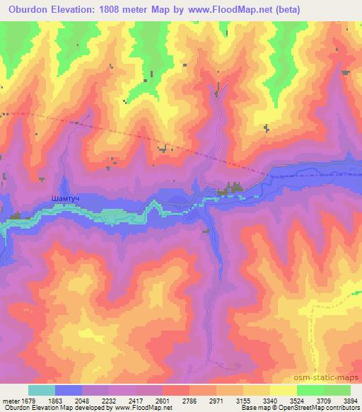 Oburdon,Tajikistan Elevation Map