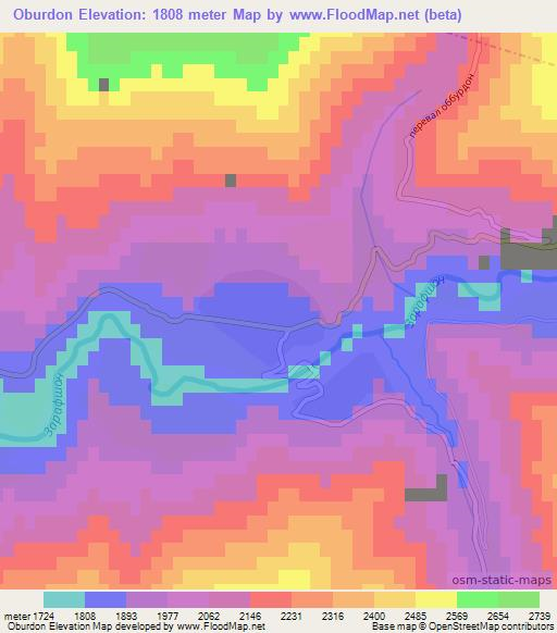 Oburdon,Tajikistan Elevation Map