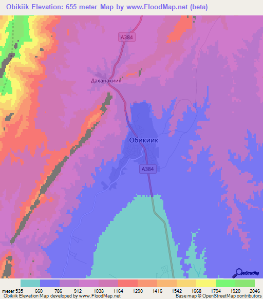 Obikiik,Tajikistan Elevation Map