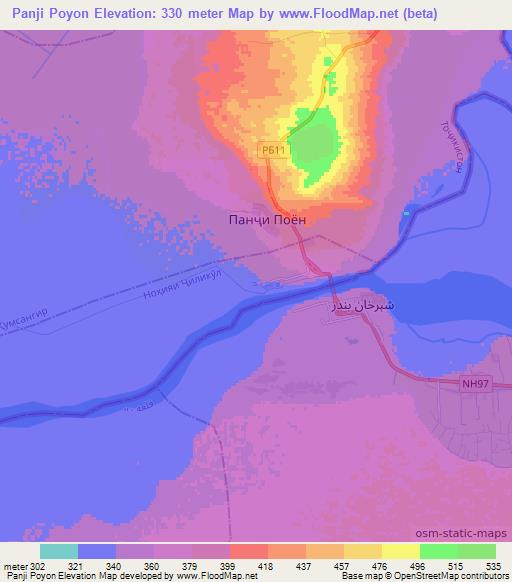 Panji Poyon,Tajikistan Elevation Map