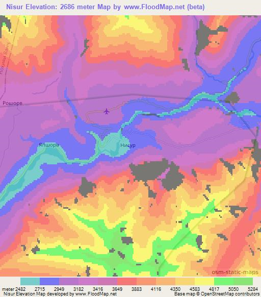 Nisur,Tajikistan Elevation Map