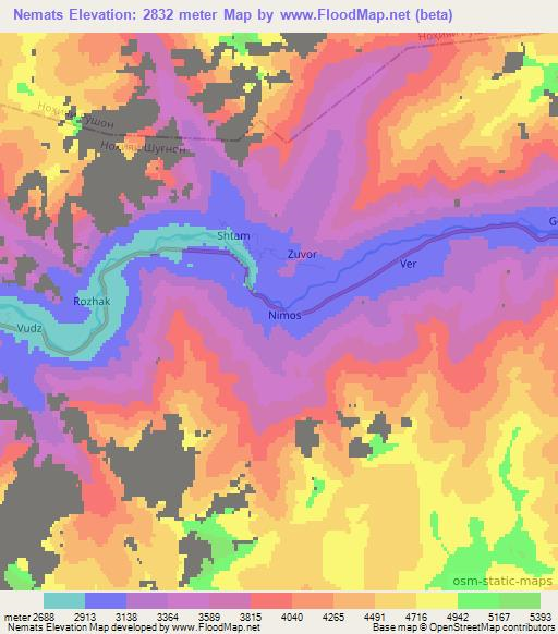Nemats,Tajikistan Elevation Map