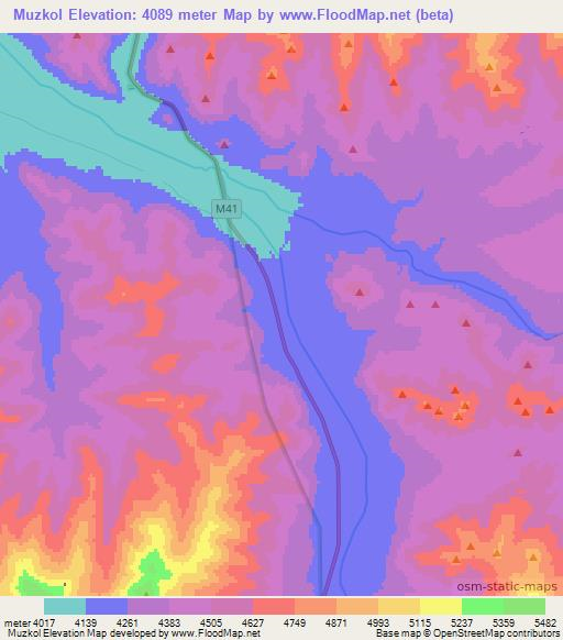 Muzkol,Tajikistan Elevation Map