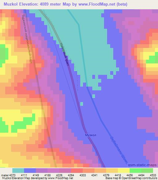 Muzkol,Tajikistan Elevation Map