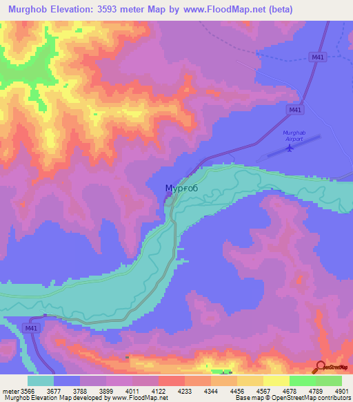 Murghob,Tajikistan Elevation Map