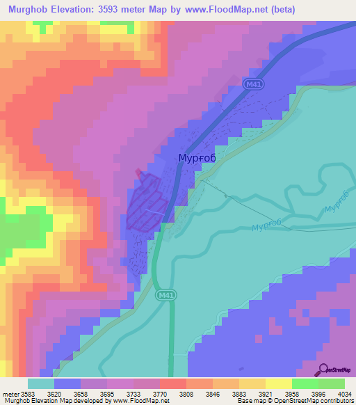 Murghob,Tajikistan Elevation Map