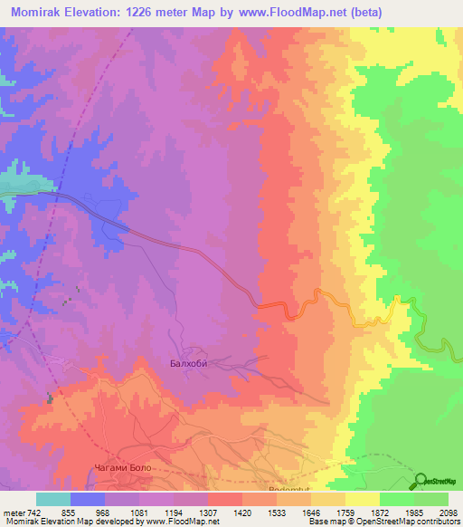 Momirak,Tajikistan Elevation Map