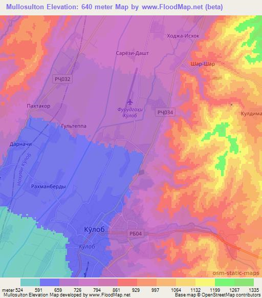 Mullosulton,Tajikistan Elevation Map
