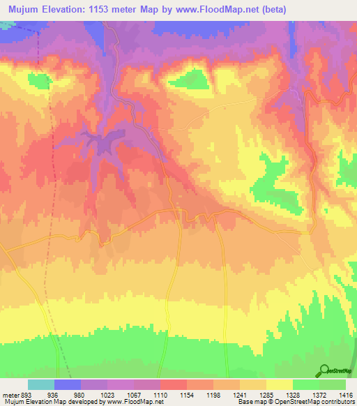 Mujum,Tajikistan Elevation Map