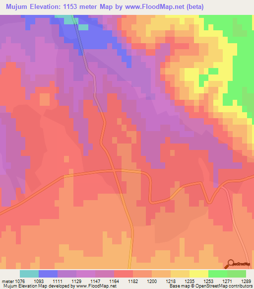 Mujum,Tajikistan Elevation Map